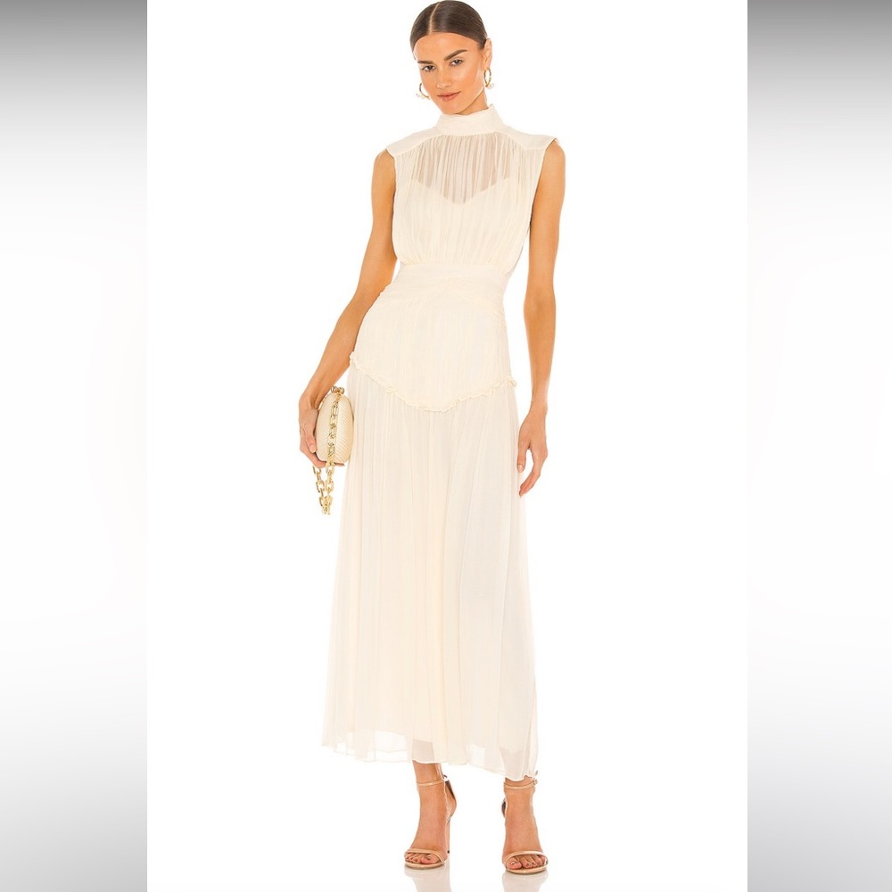 Shona Joy Clemence High Neck Midi Dress in Cream